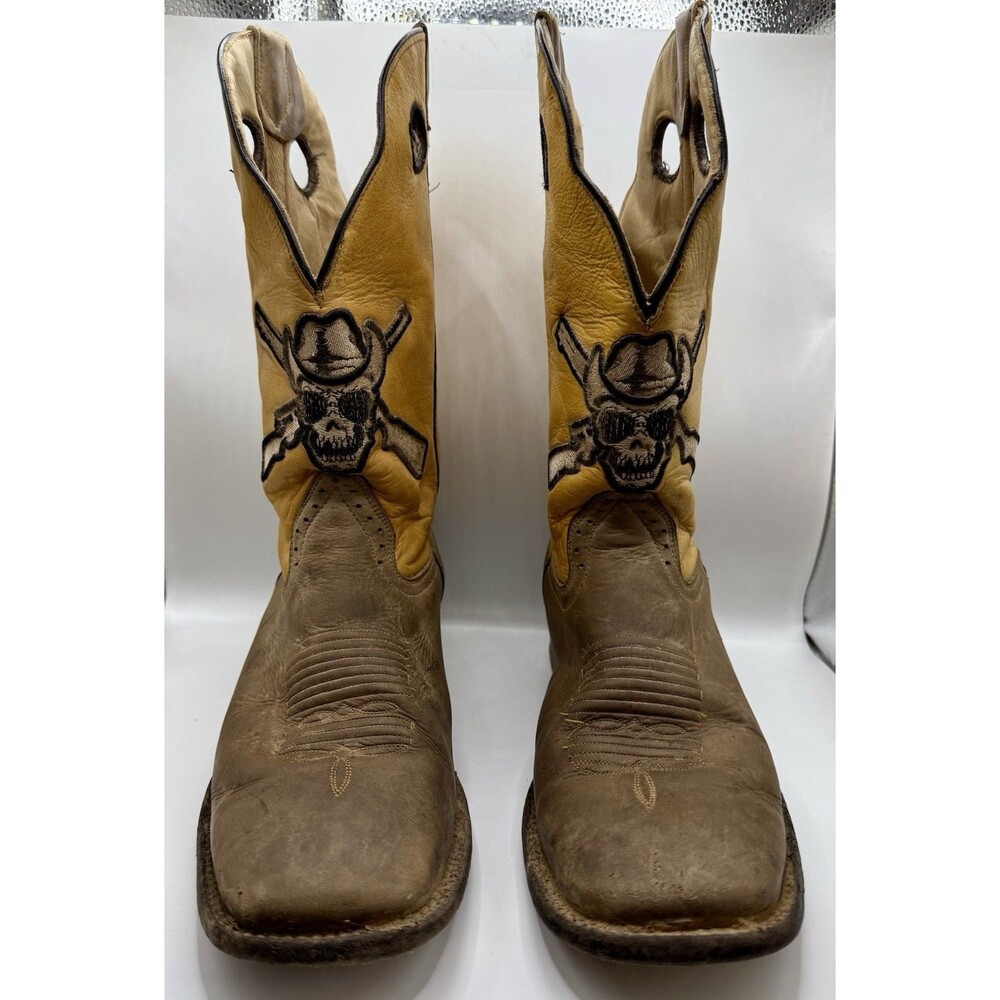 RockinLeather Men’s 8D Outlaw Boots Skull Cross Rifles Square Toe OUT8000